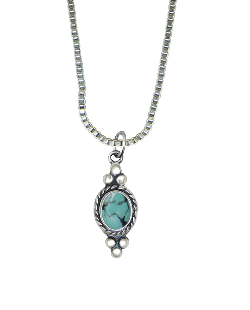 Sterling Silver Little Chinese Turquoise Pendant Necklace